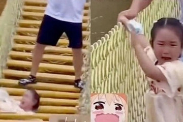 Cha đùa dai làm con gái rơi khỏi cầu treo ở Trung Quốc