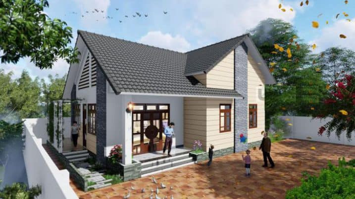 Thiết kế nhà mái thái 1 tầng 3 phòng ngủ 150m2 ở Hòa Bình