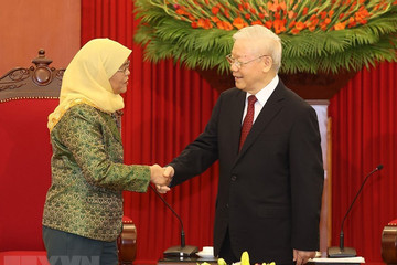 Tổng Bí thư, Thủ tướng và Chủ tịch Quốc hội tiếp Tổng thống Singapore