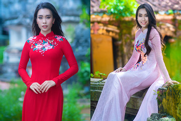 Hoa hậu Ban Mai nền nã với áo dài lụa của NTK Thuận Việt
