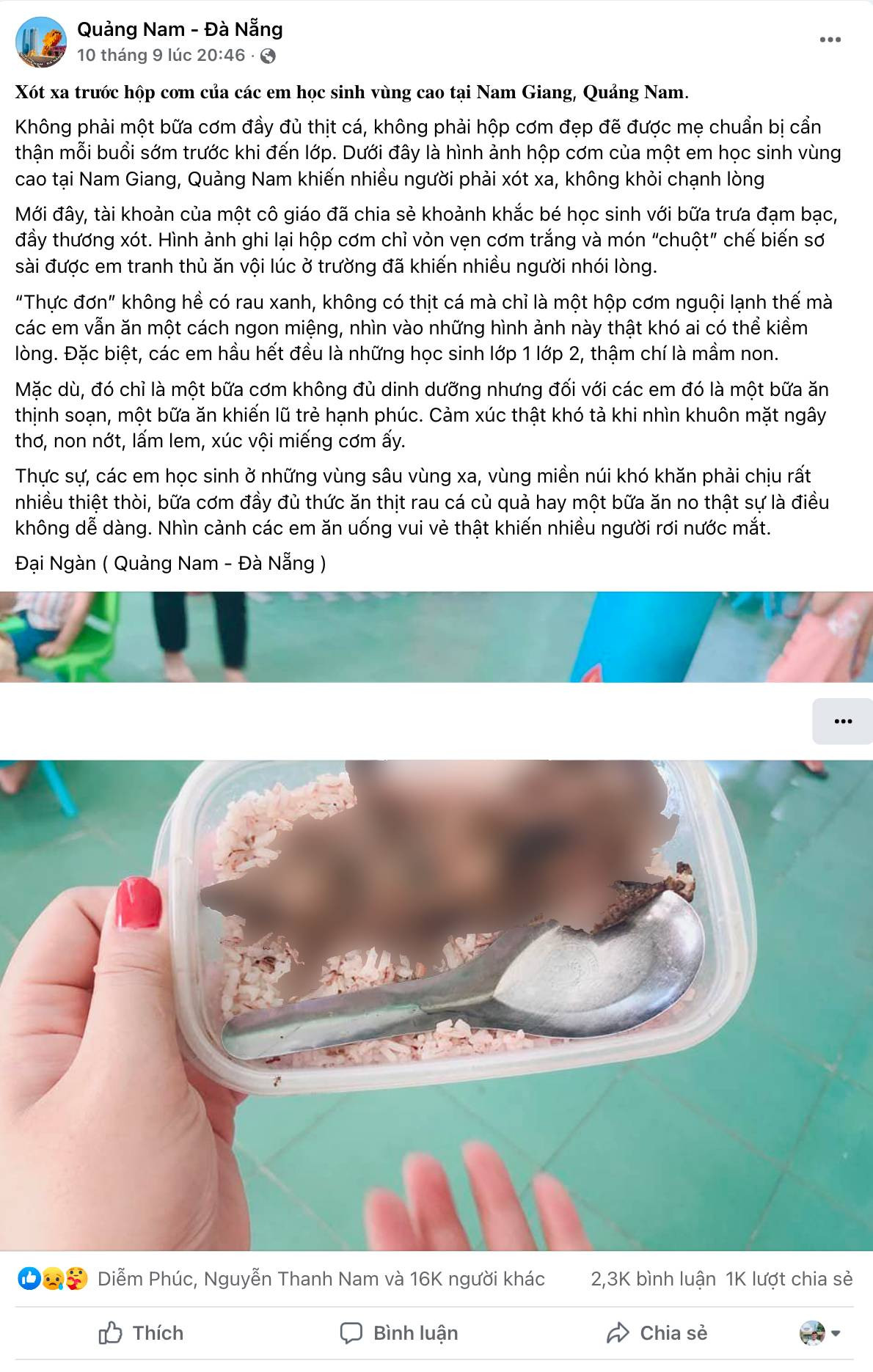 Xác minh được người đăng bức ảnh \'học sinh mang cơm với thịt chuột\'