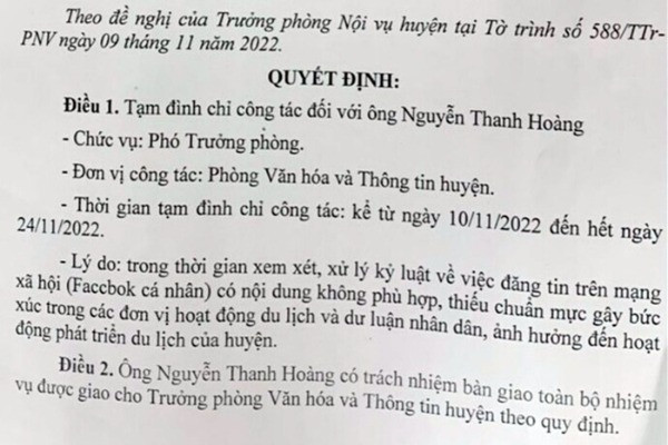 Cần Thơ nói về vụ Phó Phòng văn hóa bị tạm đình chỉ