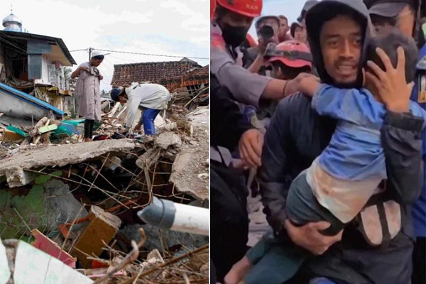 Bé 5 tuổi sống sót kỳ diệu sau 2 ngày nằm dưới đống đổ nát trong động đất ở Indonesia