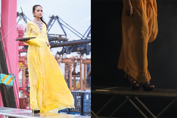 Hoa hậu Ngọc Châu tái hiện màn catwalk trên cầu kính cao 15 m