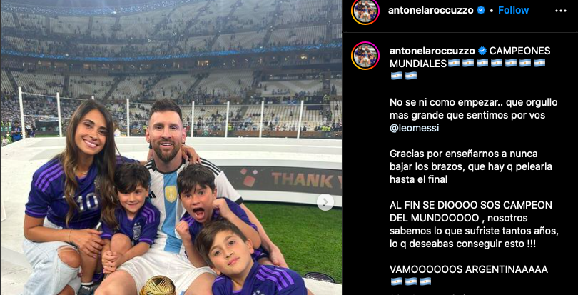 Vợ Messi chia sẻ cảm xúc sau chiến thắng của chồng