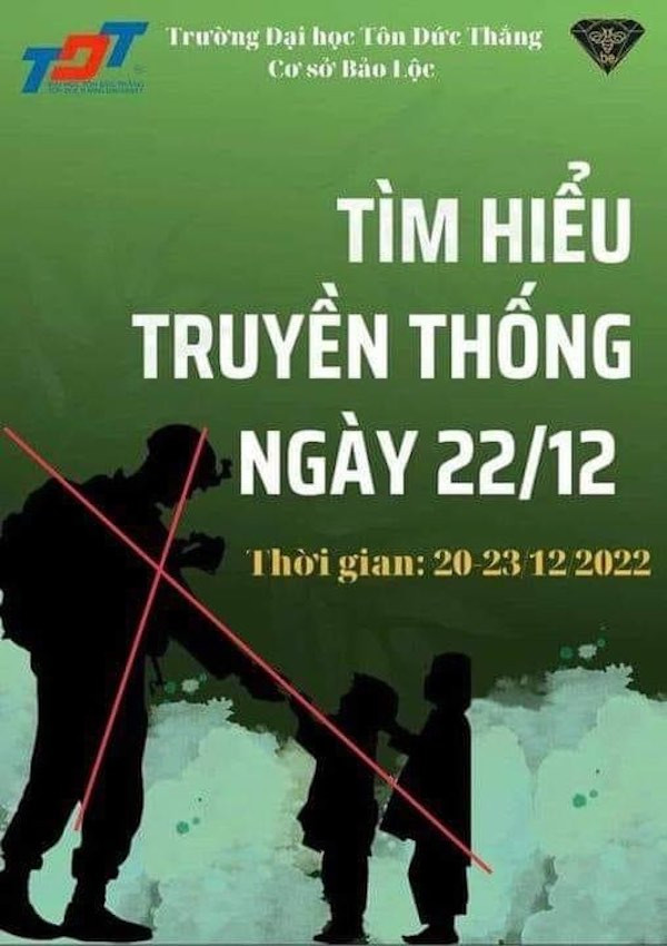 Banner tìm hiểu ngày 22/12 của sinh viên ĐH Tôn Đức Thắng in hình lính Mỹ