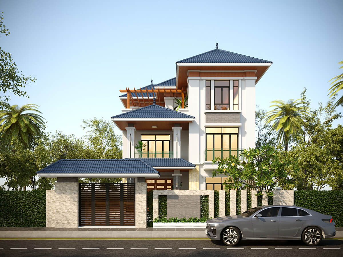 Thiết kế biệt thự hiện đại 3 tầng mái thái ở Sơn La