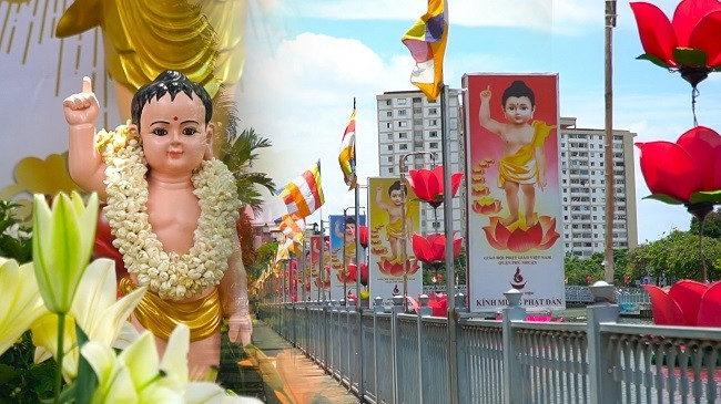 Người dân TP.HCM rộn ràng cờ hoa, trang trí đường phố đón đại lễ Phật đản