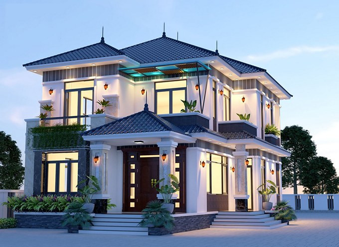 Mẫu nhà 2 tầng 2 mặt tiền 125m2/sàn hoàn mỹ phù hợp nông thôn Việt