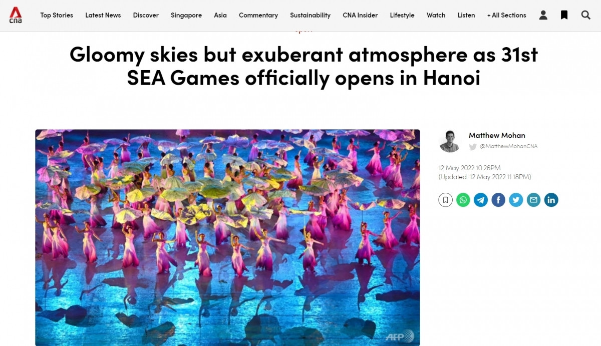 Singapore’s CNA website writes about SEA Games 31's opening ceremony.