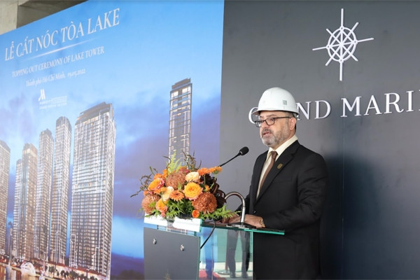 Topping off the first luxury apartment tower at Grand Marina, Saigon