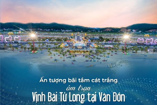 Ấn tượng bãi tắm cát trắng ôm trọn Vịnh Bái Tử Long tại Vân Đồn