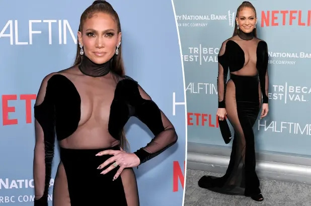 Jennifer Lopez diện đầm xuyên thấu không nội y ra mắt phim về đời mình