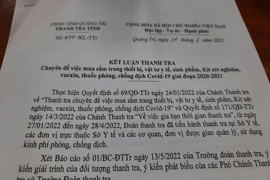 Thanh tra Quảng Trị chỉ ra bất thường trong việc mua kit test Việt Á