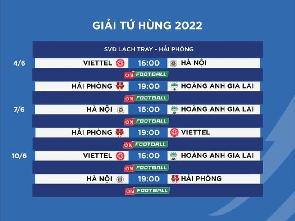 Lịch thi đấu Cúp Tứ hùng Hải Phòng 2022