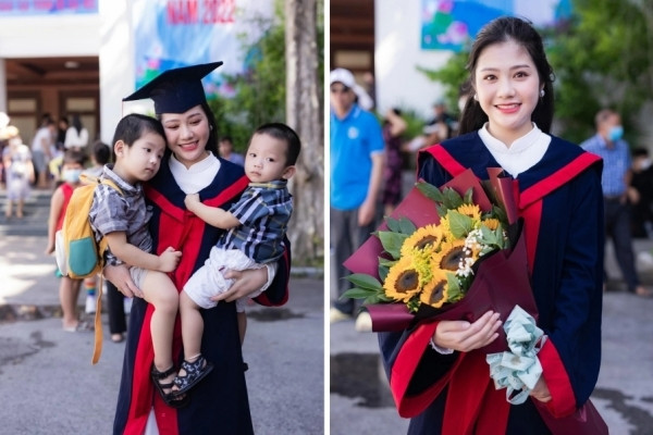 Nhan sắc nữ sinh bồng hai con trong lễ tốt nghiệp gây 'bão' mạng ở Nghệ An