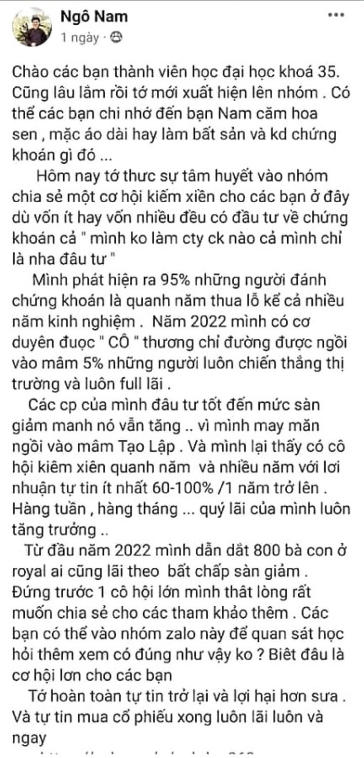 Những thủ thuật 'lùa gà' của các tài khoản nhóm 'chứng khoán Ngô Nam' - 1