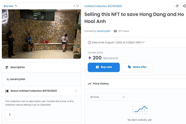 NFT “save Hong Dang - Ho Hoai Anh” được rao bán với giá 5 tỷ đồng