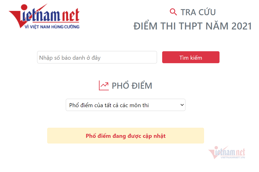 Tra cứu điểm thi tốt nghiệp THPT 2021 trên báo Vietnamnet