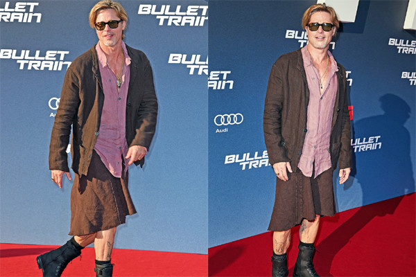 Brad Pitt khoe hình xăm lạ ở chân khi mặc váy lên thảm đỏ