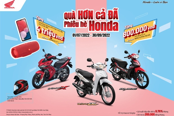 Honda tặng khách điện thoại, hỗ trợ phí đăng ký dịp hè 2022