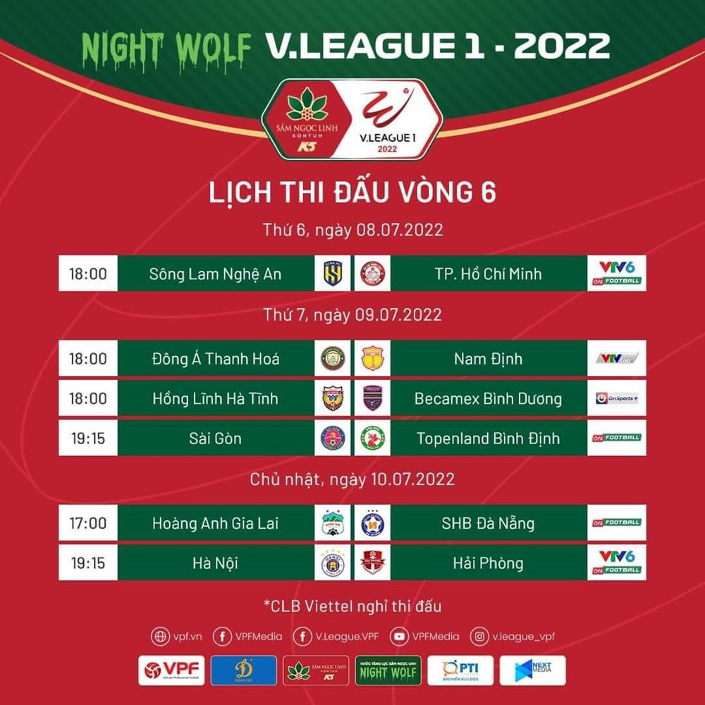 Lịch thi đấu bóng đá V League 2022 vòng 6