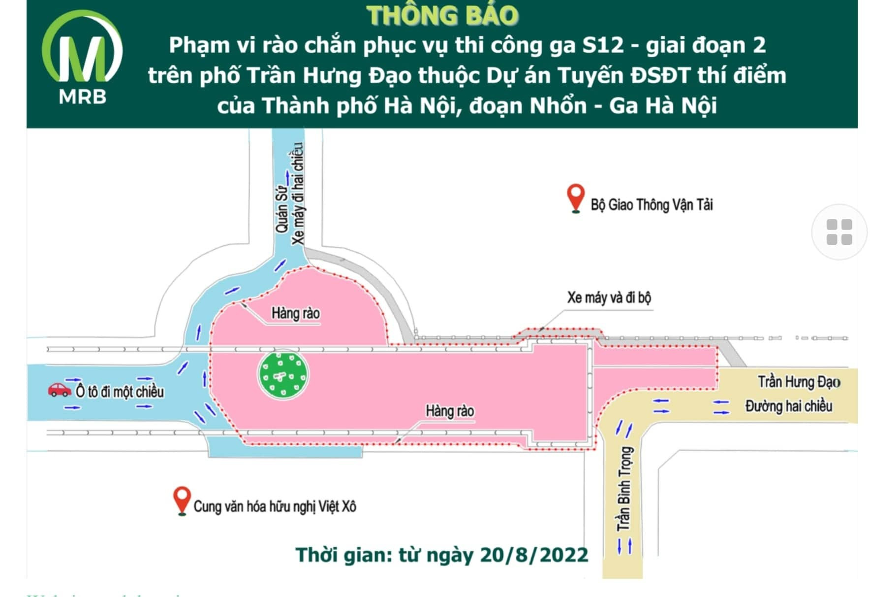 Sẽ rào đường Trần Hưng Đạo thi công nhà ga Đường sắt Nhổn - ga Hà Nội