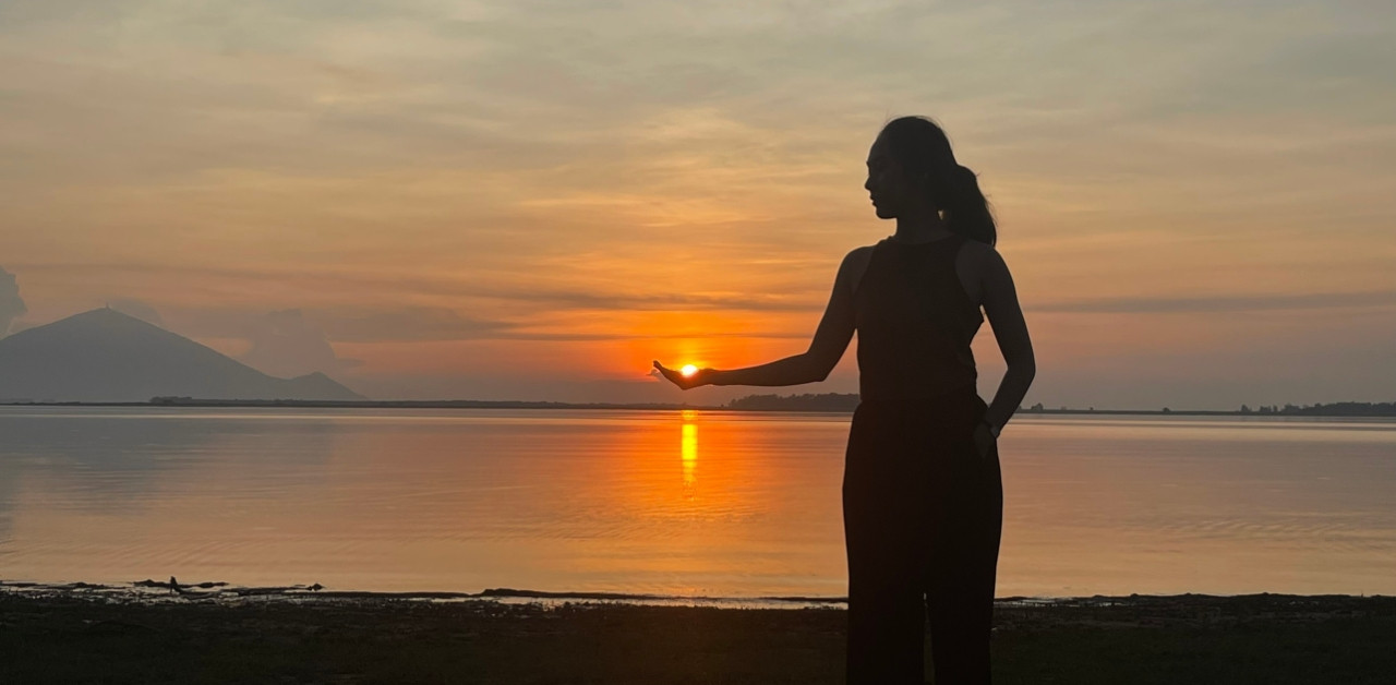 Romantic sunset at largest reservoir in Vietnam