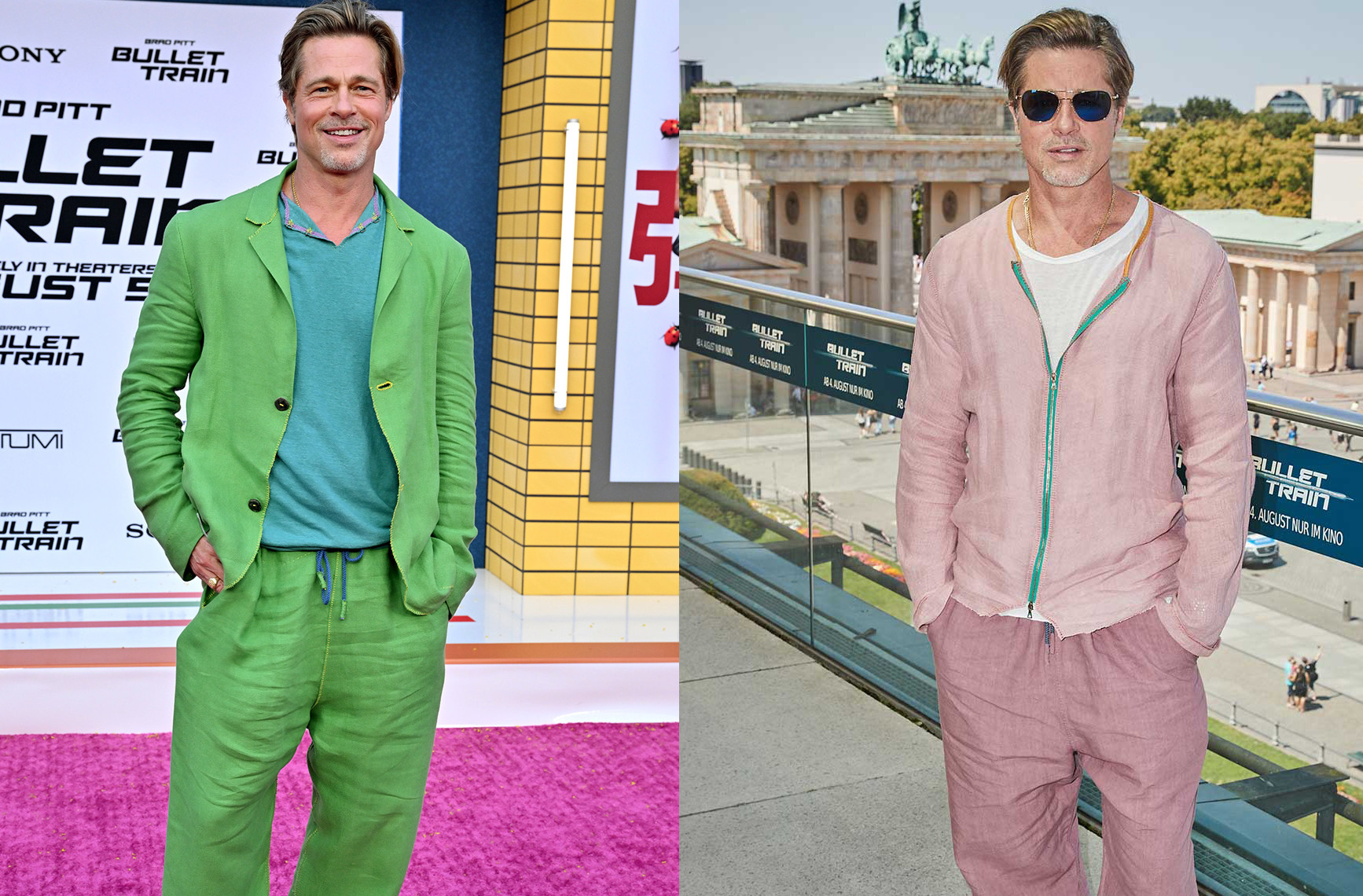 Brad Pitt chuộng trang phục màu nổi, phong độ đỉnh cao ở tuổi 59