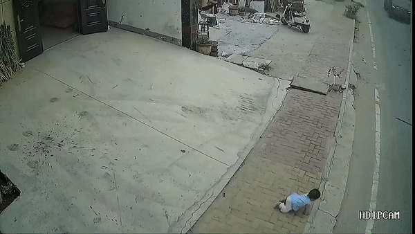 Bé gái 1 tuổi bò ra đường giữa trưa, khoảnh khắc thót tim từ camera an ninh