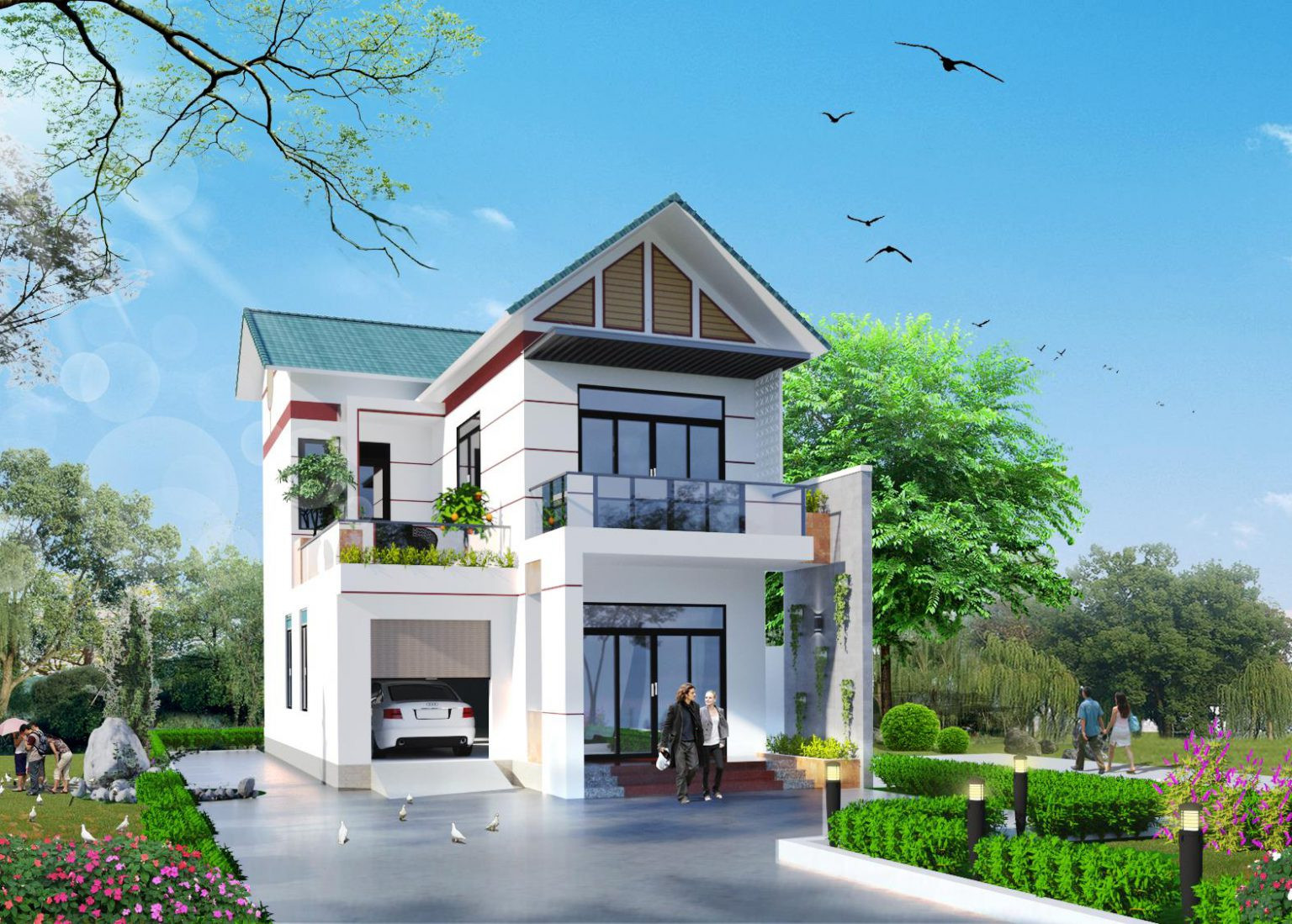 Mẫu nhà biệt thự 2 tầng hiện đại mái Thái được tích hợp với sân vườn xanh  mát hợp Phong … | Modern bungalow house, Modern exterior house designs,  House outer design