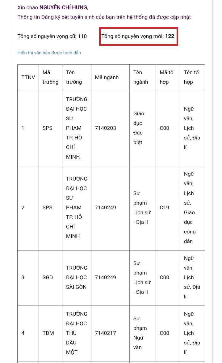 Nam sinh đăng ký 122 nguyện vọng trúng tuyển ĐH Sư phạm TPHCM