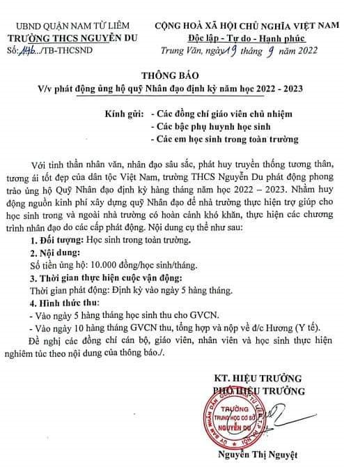 Hiệu phó phát thông báo thu quỹ, hiệu trưởng làm công văn thu hồi