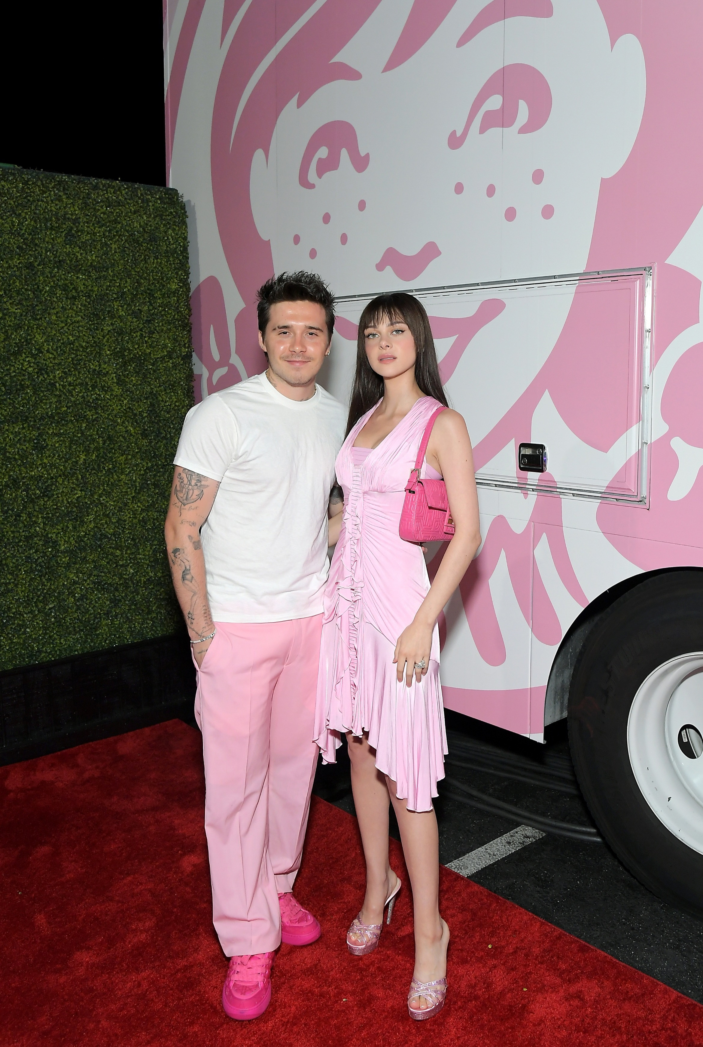 Last month Brooklyn and Nicola wore matching bubblegum pink outfits to attend the launch of the strawberry frosty by US fast-food retailer Wendy's