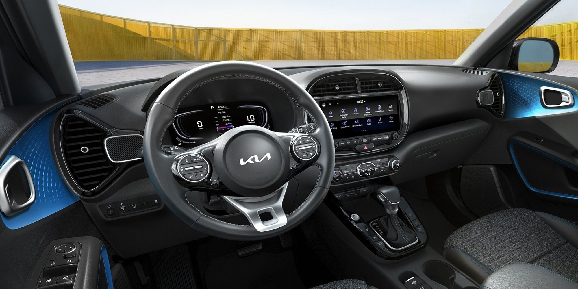 The interior of the 2023 Soul, from the driver's seat