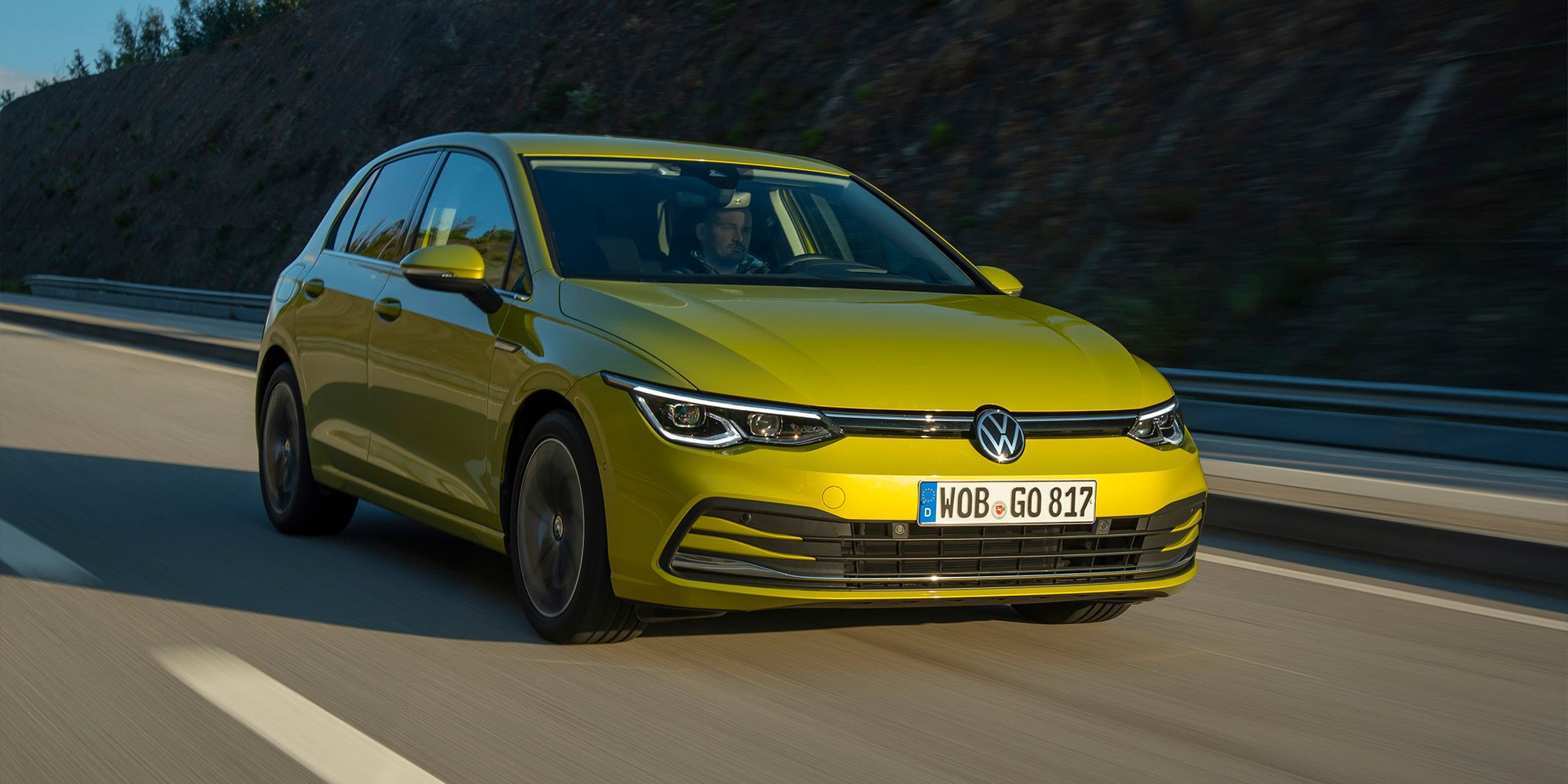 The front of a Mk8 Golf on the move