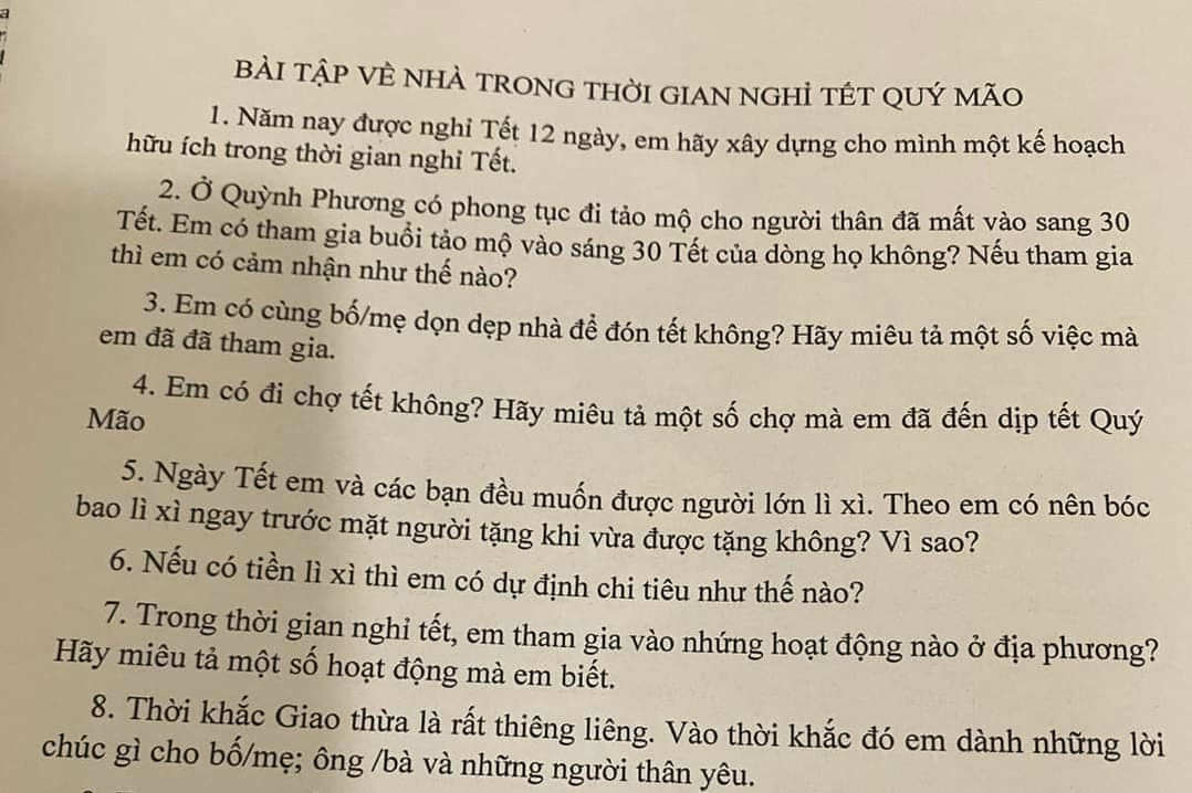 Thầy hiệu trưởng ra 10 bài tập về nhà độc đáo cho học sinh dịp Tết