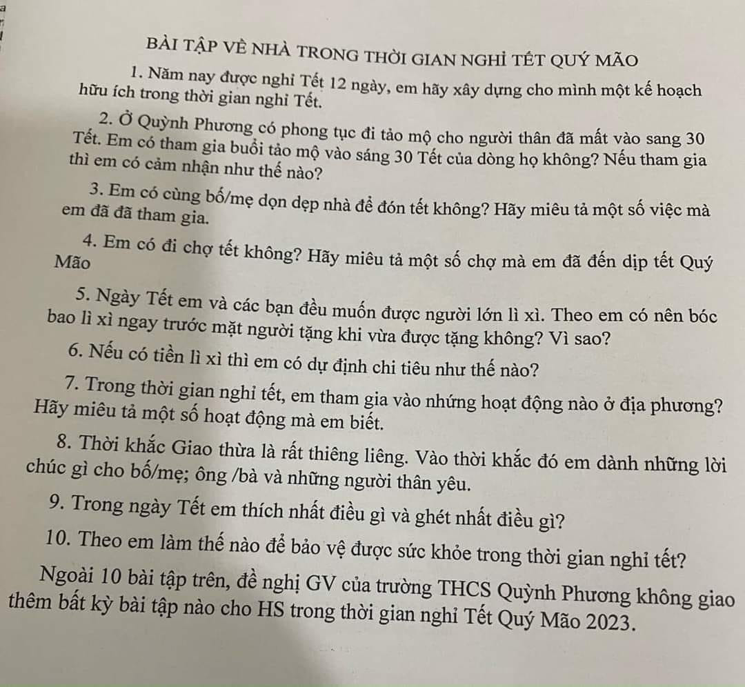 Thầy hiệu trưởng ra 10 bài tập về nhà độc đáo cho học sinh dịp Tết Nguyên Đán