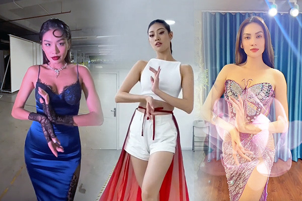 Sao Việt đồng loạt catwalk kiểu 'hoa sen' giống Ngọc Châu tại Miss Universe