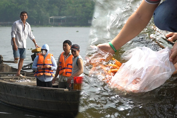 Tránh chích điện, dân thuê xuồng đi thả cá nhân Tết ông Táo