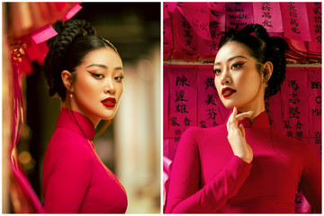Hoa hậu Khánh Vân sắc sảo, duyên dáng trong tà áo dài Tết