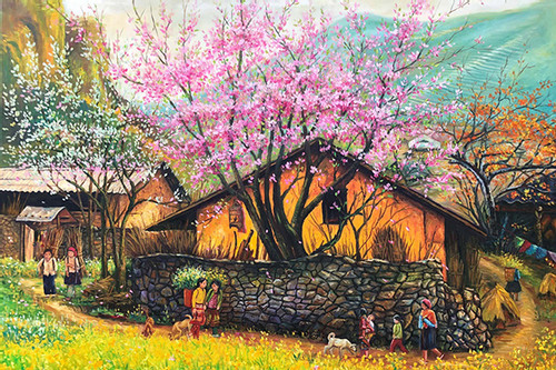 Ngắm mùa xuân Tây Bắc qua tranh của họa sĩ Nguyễn Công Huy