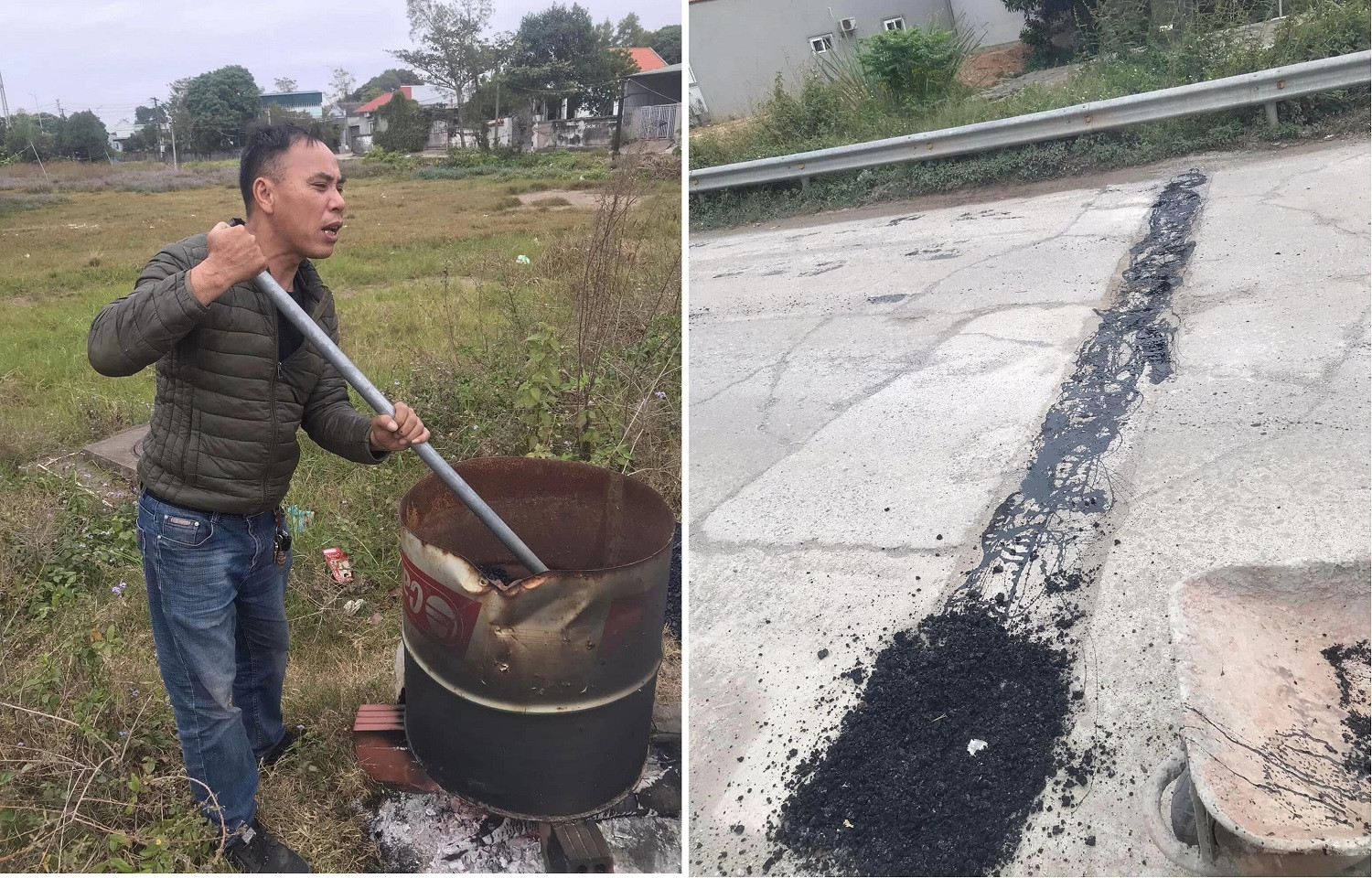 Người đàn ông vá đường giữa trời rét buốt ở Quảng Ninh