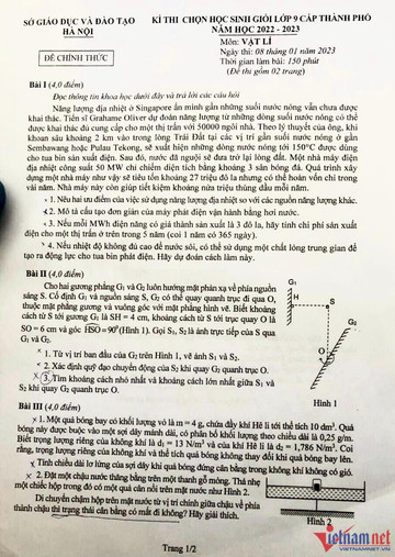 Đề thi học sinh giỏi môn Vật Lý lớp 9 Hà Nội 2023