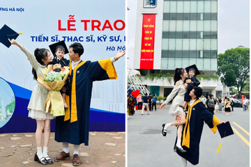 Chàng trai Hưng Yên bế vợ và con ở lễ tốt nghiệp, kể chuyện tình đẹp như mơ