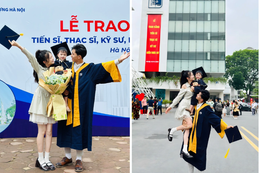 Chàng trai Hưng Yên bế vợ và con ở lễ tốt nghiệp, kể chuyện tình đẹp như mơ