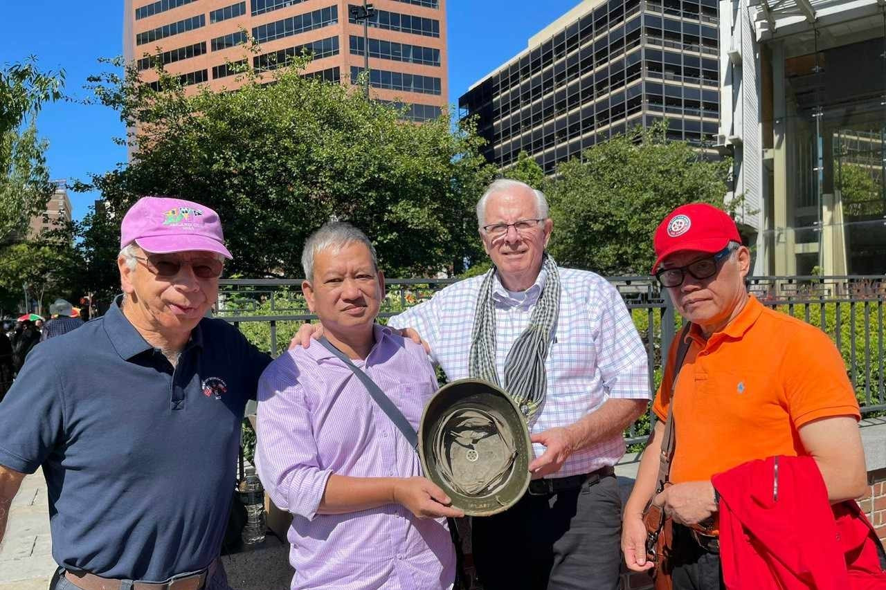 The helmet of a deceased Vietnamese soldier handed over by an American veteran