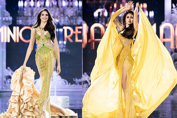 12 hoa hậu quốc tế mặc đầm Nguyễn Minh Tuấn ở bán kết Miss Grand