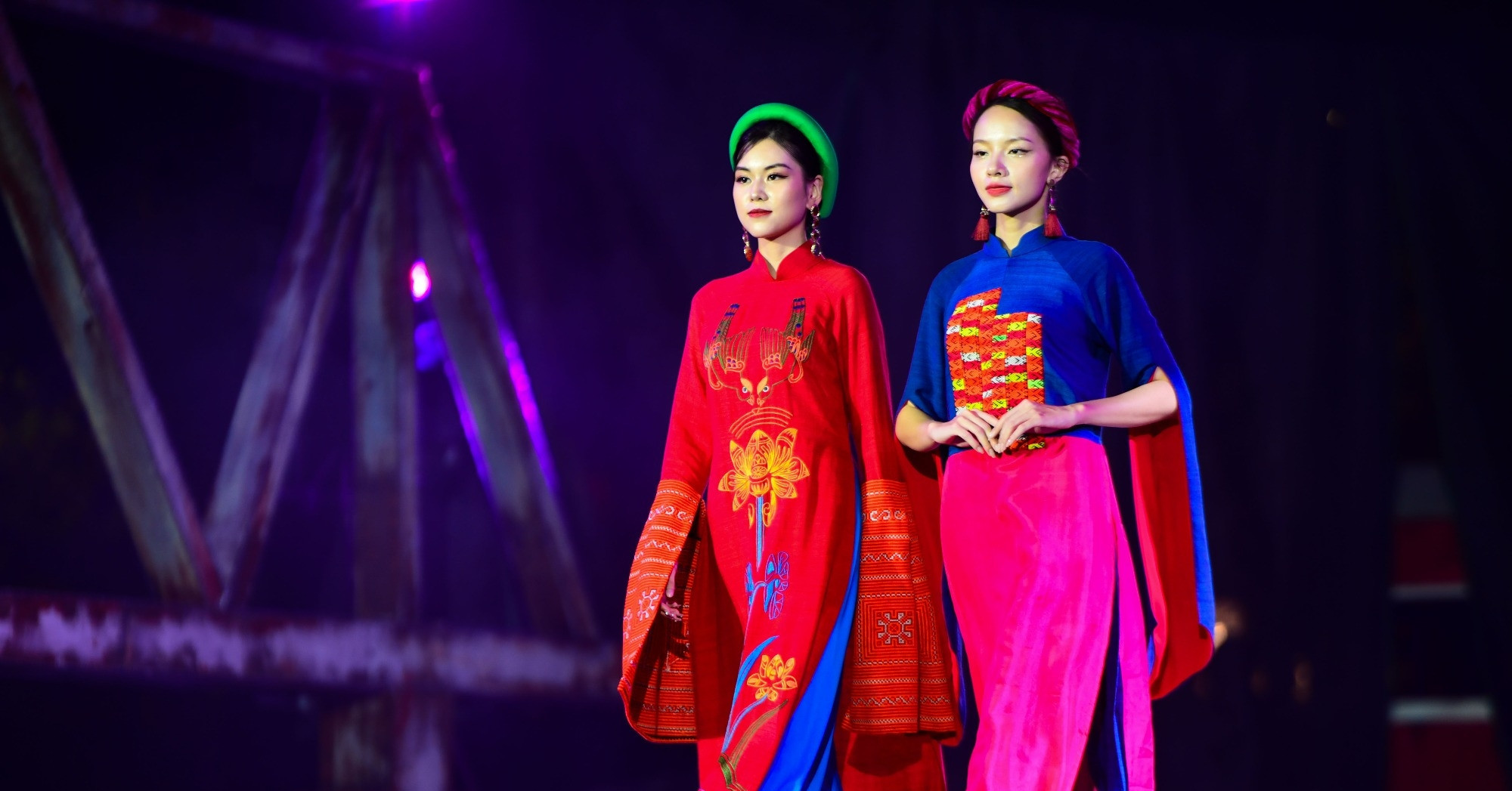 Models perform Ao dai on Hanoi pedestrian street