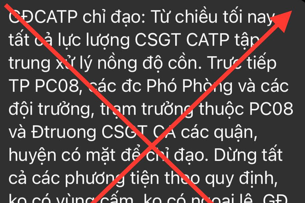 Thông báo 'Giám đốc Công an TP.HCM chỉ đạo xử lý nồng độ cồn' là giả